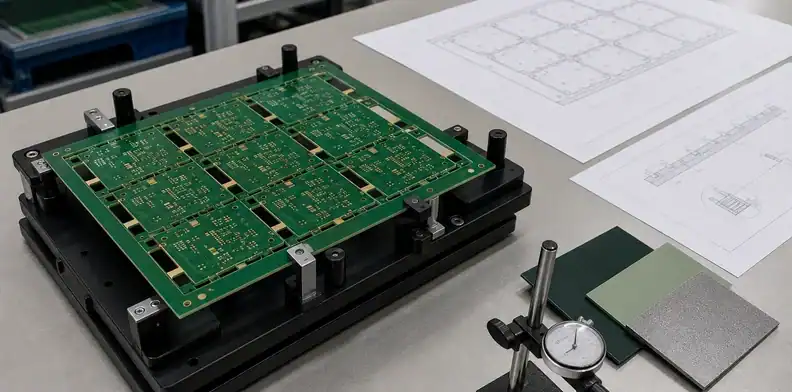 A panel support drawing helps control hybrid PCB warpage during routing and depaneling