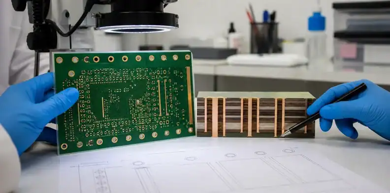 PCB annular ring breakout evidence compared on outer layers and a multilayer section