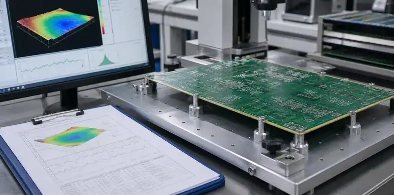 PCB bow twist spec review using flatness measurement fixture for SMT assembly release