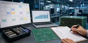 PCB capacity reservation featured capacity calendar with PCB panels, forecast chart and reservation decision record