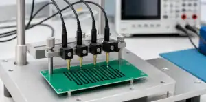 A manufacturing view of pCB carbon ink acceptance featured view of printed carbon contacts under production measurement.