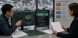 PCB DFM review before PO with open engineering questions and production release gate