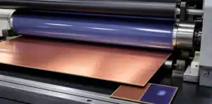 A manufacturing view of pCB dry-film resist defects featured view of film lamination over a production panel.