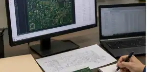 Test lab desk showing pcb electrical test requirements with netlist basis and shipment evidence folder