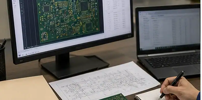 Test lab desk showing pcb electrical test requirements with netlist basis and shipment evidence folder
