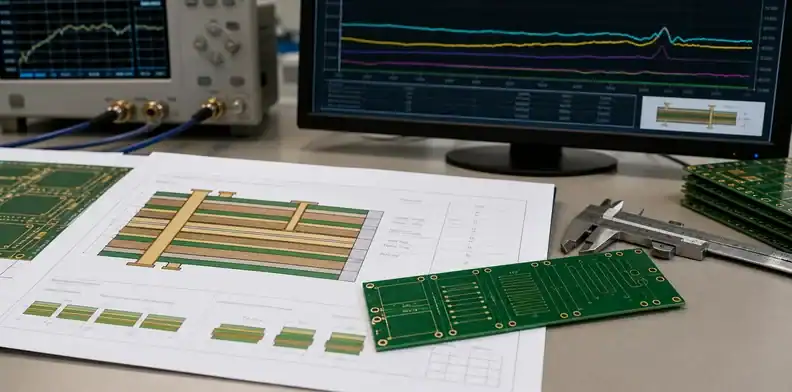 PCB coupon and stackup review scene for a pcb impedance test report before release