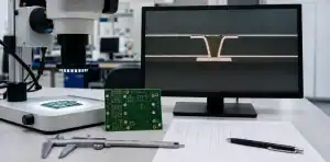 A microsection review checks PCB laser drilling target capture and plated microvia quality.
