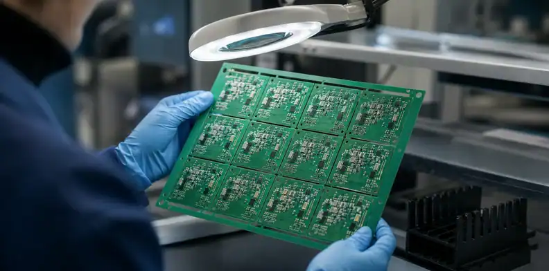 A manufacturing view of pCB outer-layer AOI showing inspection of visible outer-circuit features.