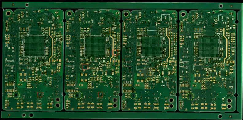 A manufacturing view of pCB outer-layer AOI showing a retained inspection view of outer-circuit geometry.