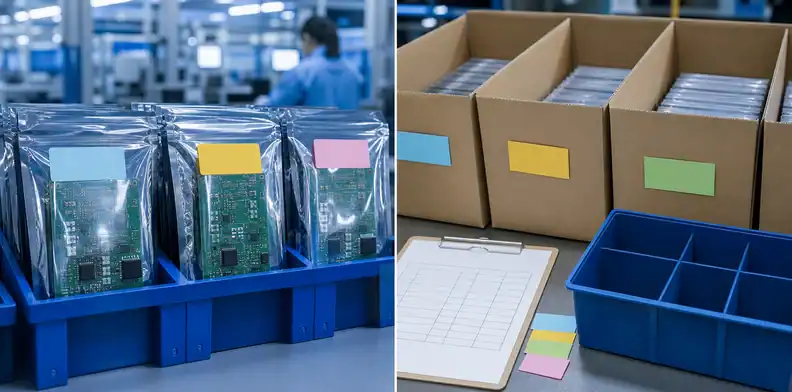 PCB packaging requirements for pack quantity splits, carton labels, sealed bags, and receiving bins