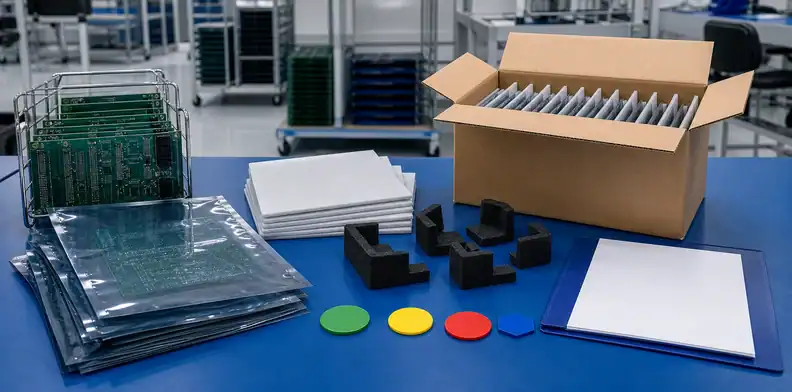 PCB packaging requirements for protective separators, corner supports, sealed bags, and PO baseline folder