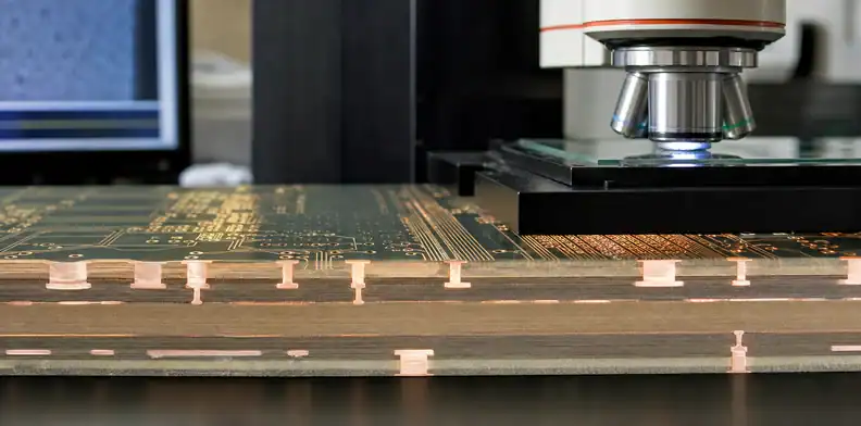 A manufacturing view of pCB pattern plating featured view of copper circuit geometry under manufacturing review.