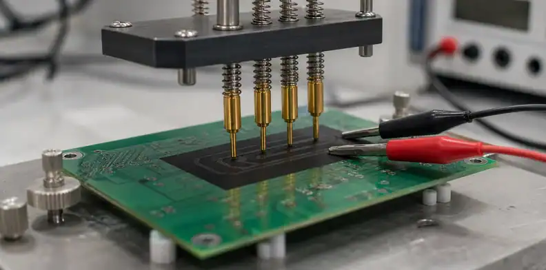 A manufacturing view of pCB pattern plating showing plated copper traces on a controlled circuit panel.