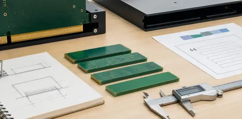 Buyer choosing pcb thickness by connector fit and standard board thickness options