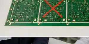 Marked reject panel review showing pcb x-out boards and assembly loading decision notes