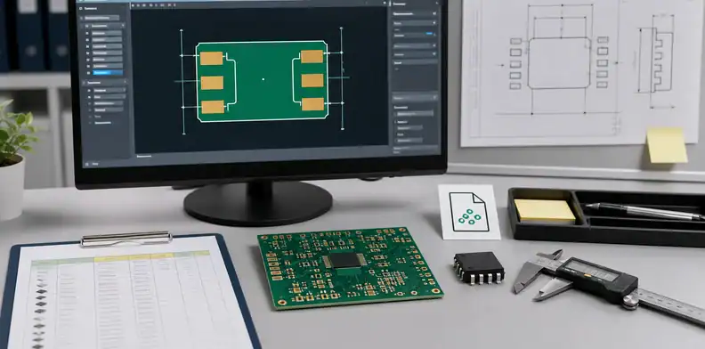 PCBA footprint mismatch before assembly quote engineering review with PCB land pattern, component package, BOM line, and assembly drawing