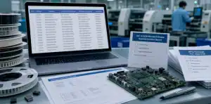 PCBA MPN mismatch BOM AVL PCBA BOM and AVL mismatch review showing conflicting MPN columns, component reels, and approval decision record