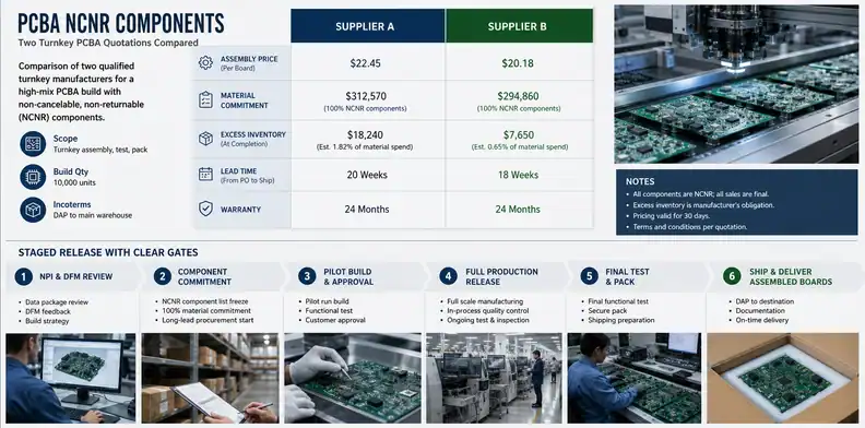 PCBA NCNR components turnkey quote comparison and staged production release