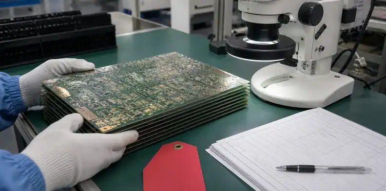 A production hold note marks failed evidence during hybrid PCB desmear plating control