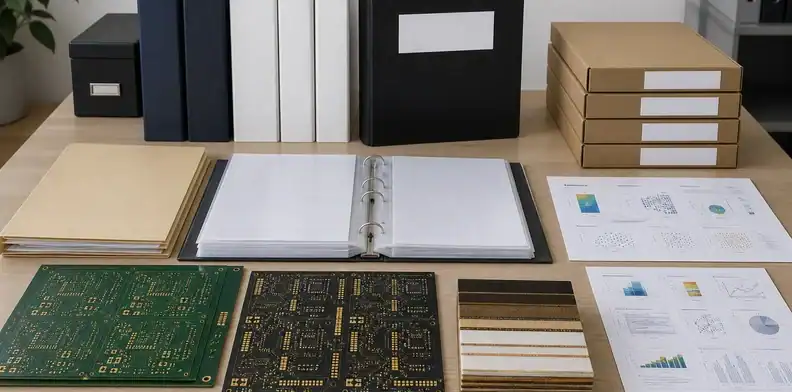 A controlled folder assembles stackup, CAM, and evidence records for hybrid PCB production release