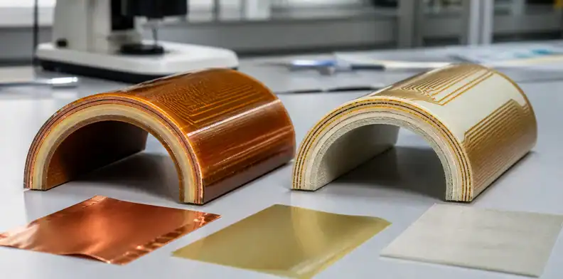 Polymer architecture distinguishes Pyralux TK vs AP in a flex stackup.
