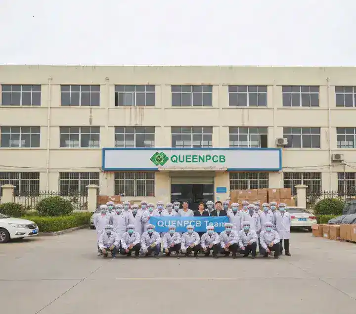 QueenPCB PCB assembly factory team outside the manufacturing facility
