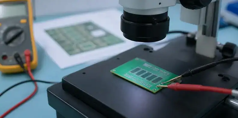 A buried resistor PCB first-article inspection scene shows coupon resistance measurement and CAM notes.