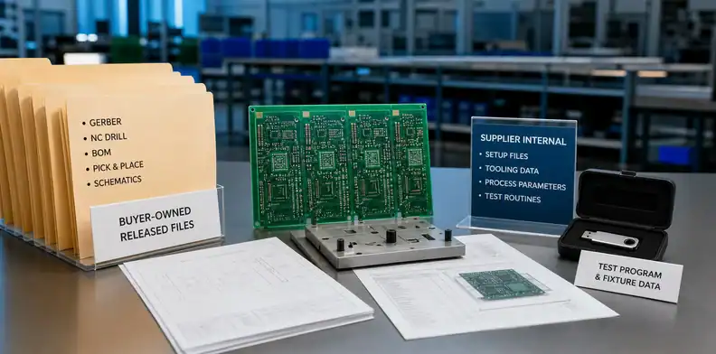 PCB NRE ownership supplier transfer package showing owned files versus supplier internal setup