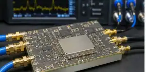 An RF module engineering desk shows BT PCB for RF and high-frequency modules with loss-model notes.