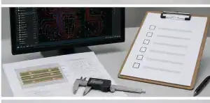 An RFQ preparation desk shows a BT PCB RFQ checklist with stack-up, files, and quotation notes.