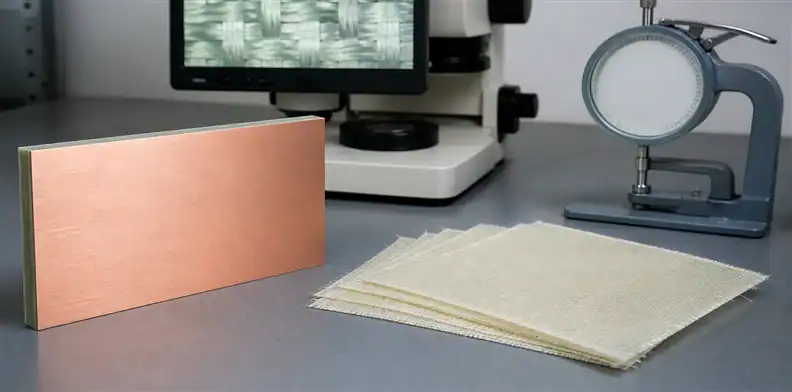 Laminate and bondply samples clarify Rogers RO1200 PCB material construction.