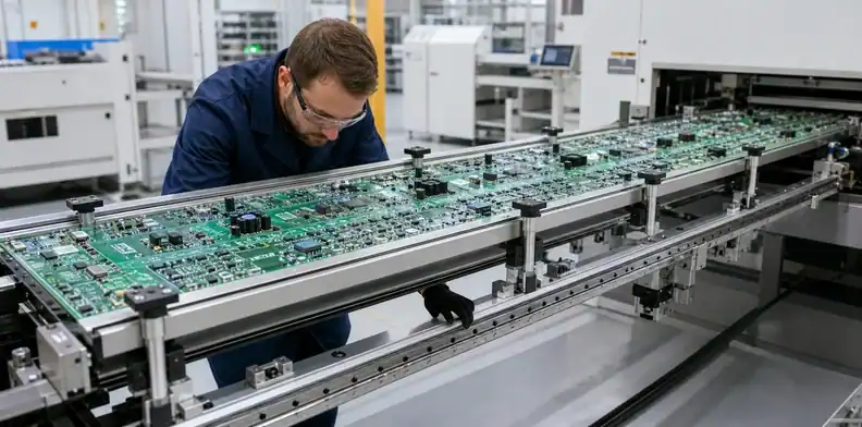 A carrier and local supports define the large PCB selective soldering envelope.
