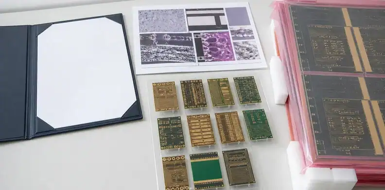 A shipment document folder preserves microsection and plating records for hybrid PCB desmear plating