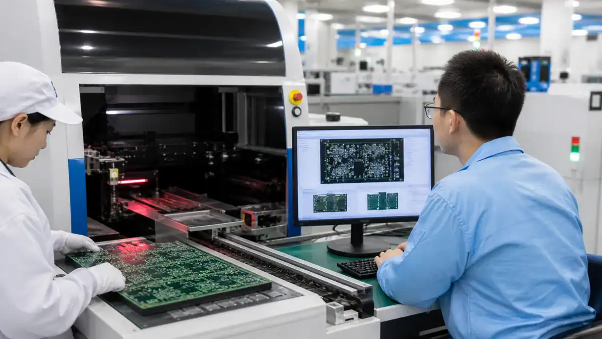 SMT factory execution control with AOI inspection monitor and PCB panel verification
