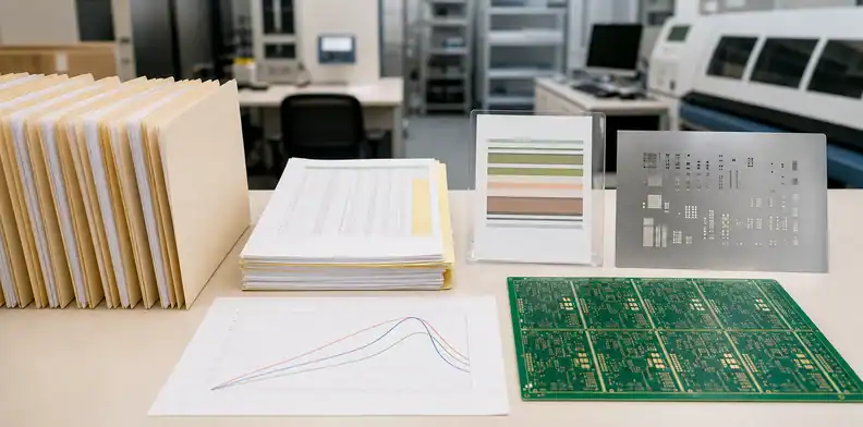 A release package shows ai pcb prototype to production controls for stackup, stencil, BOM, and reflow assumptions.