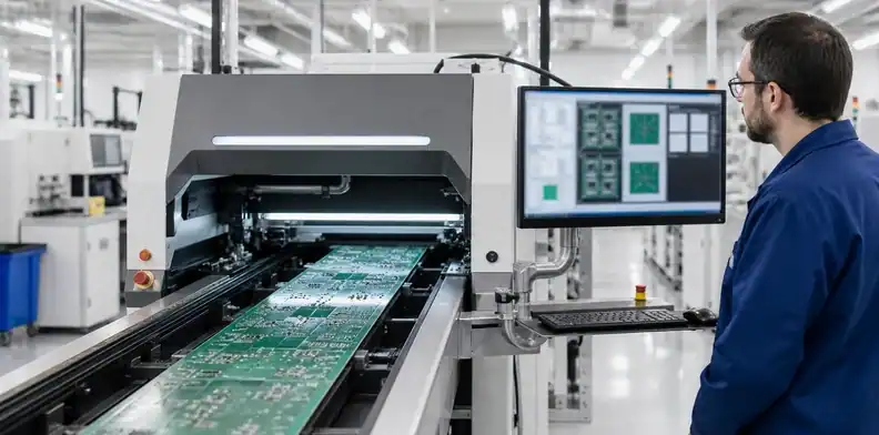 Full-area SPI verifies paste deposits after oversized PCB solder paste printing.