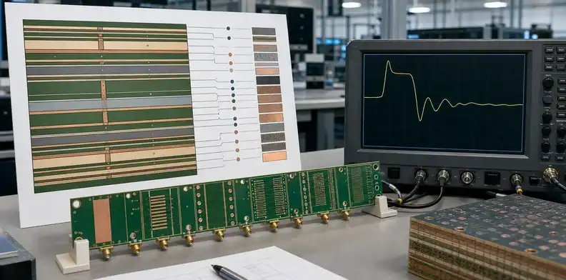 An engineer maps a hybrid PCB impedance coupon to the released stackup and layer pair