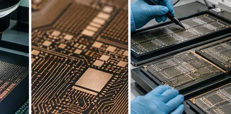 Inspection trays show the BT PCB manufacturing process final test and release stage.