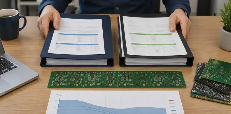 Purchasing compares supplier replies for hybrid PCB impedance coupon method and tolerance