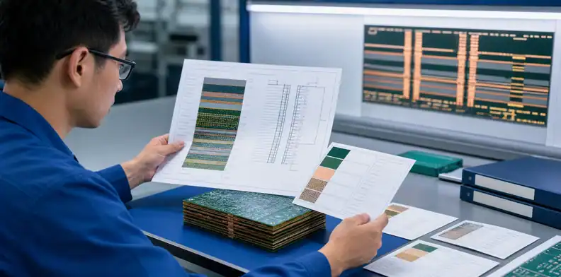 PCB stackup approval comparing released stackup data, supplier materials, and multilayer board construction