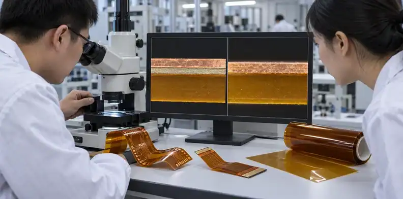 Adhesive-based and adhesiveless flexible-circuit cores are compared side by side.