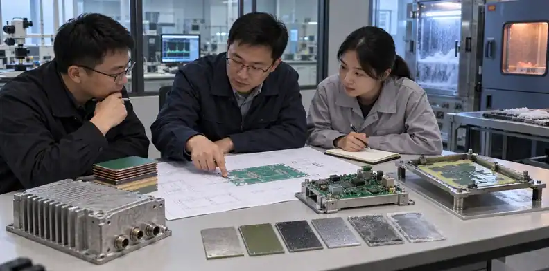 A buyer and engineering team review a harsh-environment PCB RFQ.