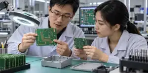 An engineer compares a single-sided PCB with a double-sided alternative.