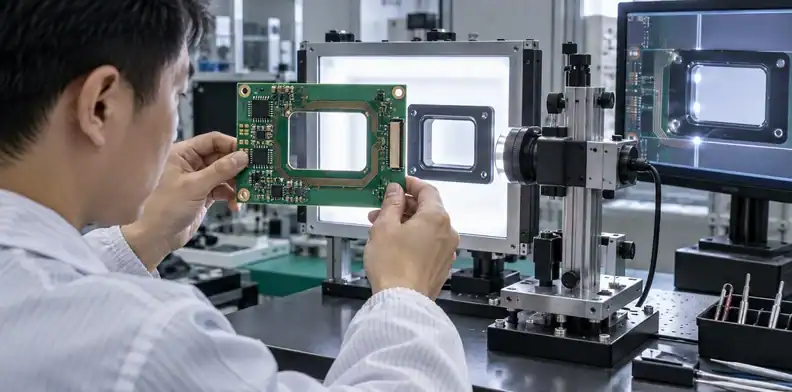 Optical inspection checks aperture, trace obstruction, and circuit density.