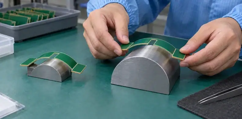An engineer compares smooth curves on two supported FR4 coupons.
