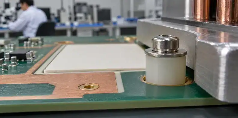 The insert perimeter, mounting standoff and nearby cooler metal reveal the paths around the intended barrier.