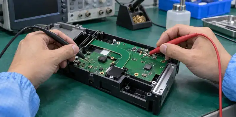 Accessible test points are checked with the formed circuit restrained.