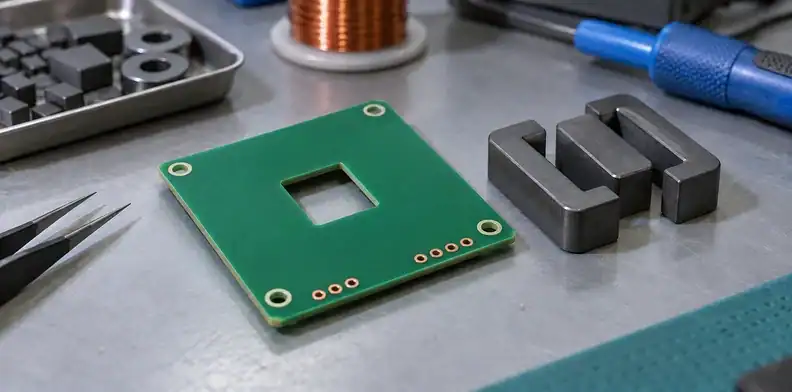 A masked winding board has a central opening and plated connections near its edge.