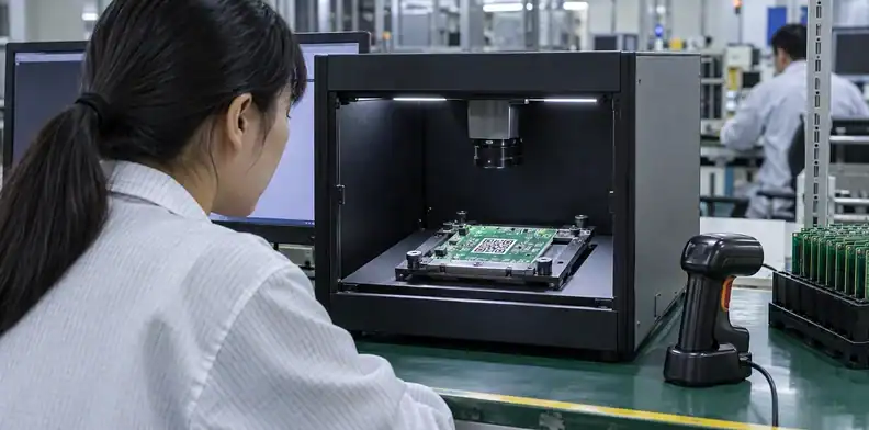 A controlled optical fixture and separate reader illustrate different scan checks.
