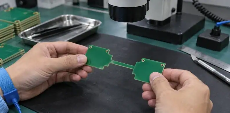 A milled connecting region remains continuous between two rigid sections.